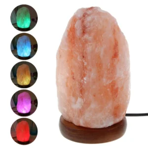 Hand Carved Himalayan Salt Lamp w/ USB Wooden Base